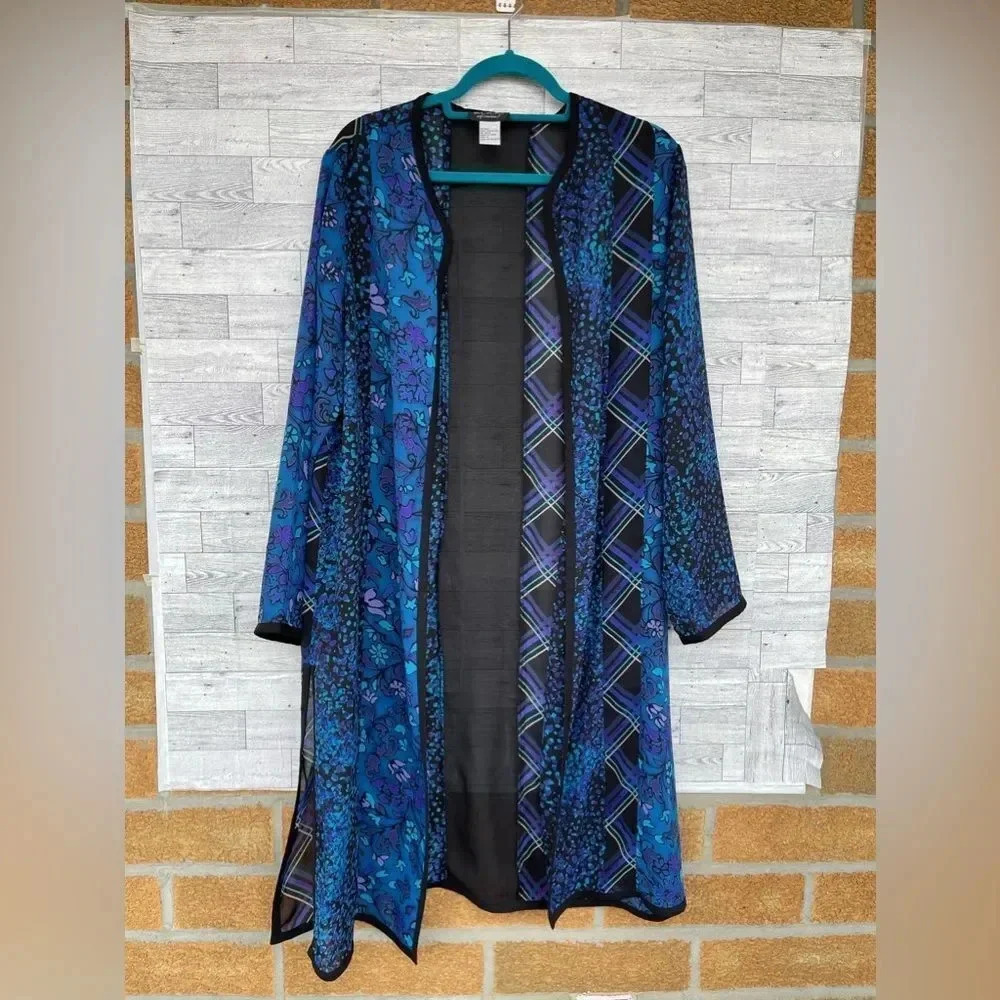 KOOS OF COURSE Blue and Purple Mixed Pattern Robe/Duster medium